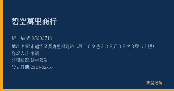 碧空萬里商行的照片-統編 95003718(桃園市) 公司登記資料與營業項目詳細圖表