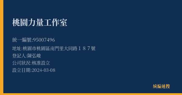 桃園力量工作室的照片-統編 95007496(桃園市) 公司登記資料與營業項目詳細圖表
