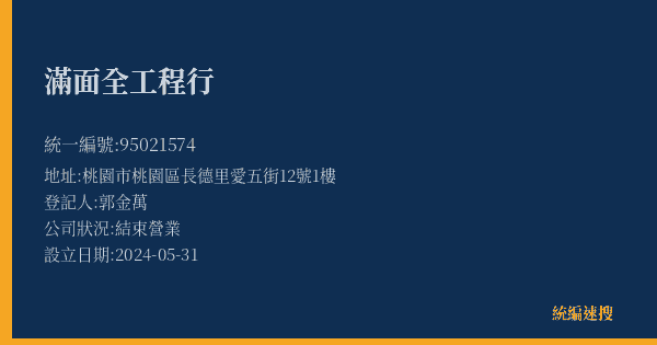 滿面全工程行的照片-統編 95021574(桃園市) 公司登記資料與營業項目詳細圖表