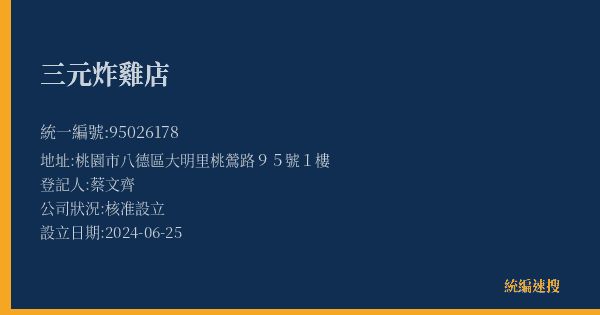三元炸雞店的照片-統編 95026178(桃園市) 公司登記資料與營業項目詳細圖表