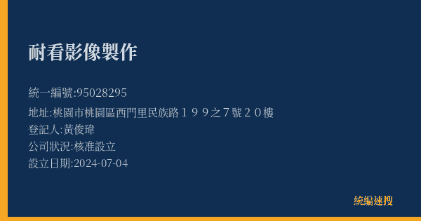 耐看影像製作的照片-統編 95028295(桃園市) 公司登記資料與營業項目詳細圖表