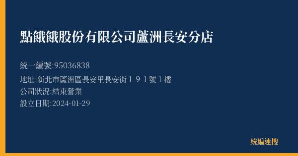 點餓餓股份有限公司蘆洲長安分店的照片-統編 95036838(新北市) 公司登記資料與營業項目詳細圖表