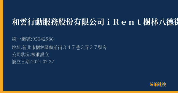 和雲行動服務股份有限公司iRent樹林八德街停車場的照片-統編 95042986(新北市) 公司登記資料與營業項目詳細圖表