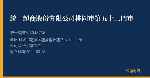 統一超商股份有限公司桃園市第五十三門市的照片-統編 95048736(桃園市) 公司登記資料與營業項目詳細圖表