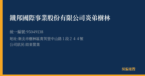 鐵邦國際事業股份有限公司炎弟樹林的照片-統編 95049138(新北市) 公司登記資料與營業項目詳細圖表