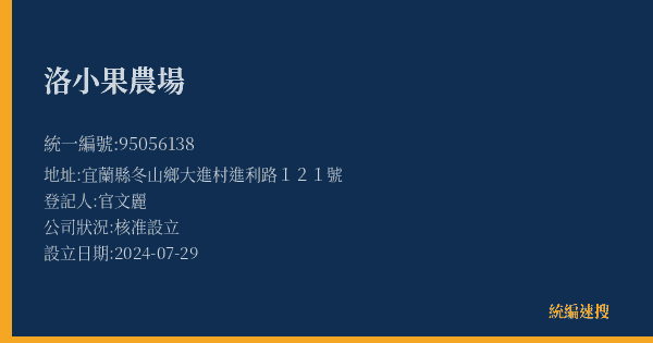 洛小果農場的照片-統編 95056138(宜蘭縣) 公司登記資料與營業項目詳細圖表