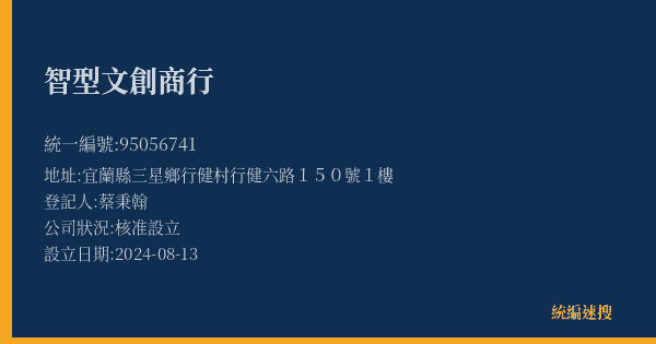 智型文創商行的照片-統編 95056741(宜蘭縣) 公司登記資料與營業項目詳細圖表