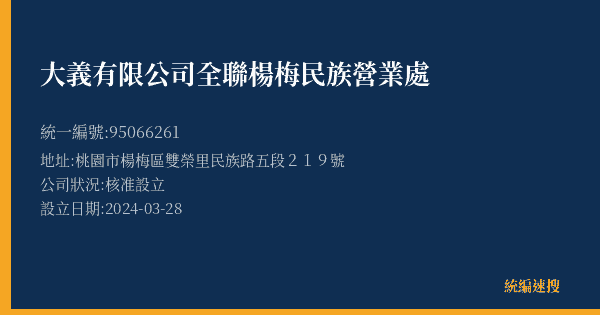 大義有限公司全聯楊梅民族營業處的照片-統編 95066261(桃園市) 公司登記資料與營業項目詳細圖表