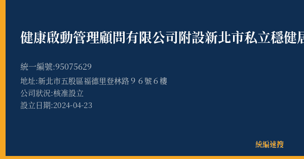 健康啟動管理顧問有限公司附設新北市私立穩健居家長照機構的照片-統編 95075629(新北市) 公司登記資料與營業項目詳細圖表