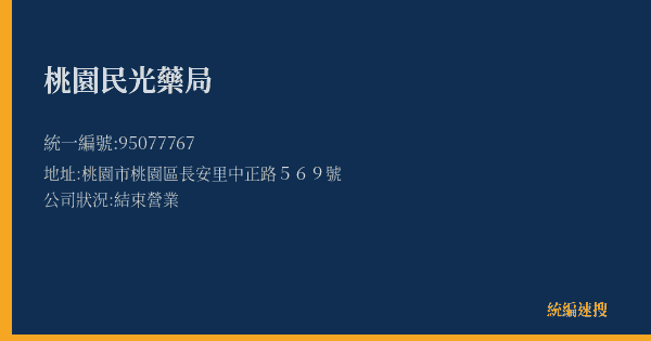 桃園民光藥局的照片-統編 95077767(桃園市) 公司登記資料與營業項目詳細圖表