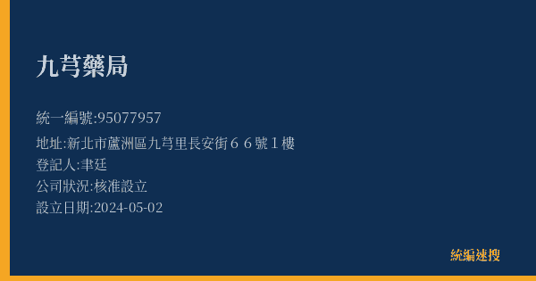 九芎藥局的照片-統編 95077957(新北市) 公司登記資料與營業項目詳細圖表