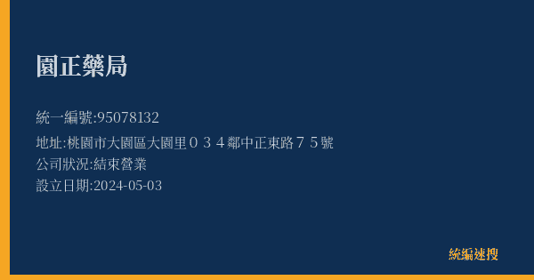 園正藥局的照片-統編 95078132(桃園市) 公司登記資料與營業項目詳細圖表