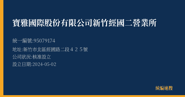 寶雅國際股份有限公司新竹經國二營業所的照片-統編 95079174(新竹市) 公司登記資料與營業項目詳細圖表