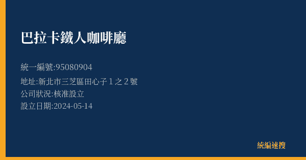 巴拉卡鐵人咖啡廳的照片-統編 95080904(新北市) 公司登記資料與營業項目詳細圖表