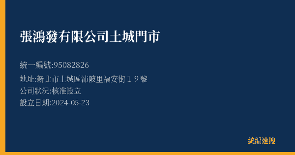 張鴻發有限公司土城門市的照片-統編 95082826(新北市) 公司登記資料與營業項目詳細圖表