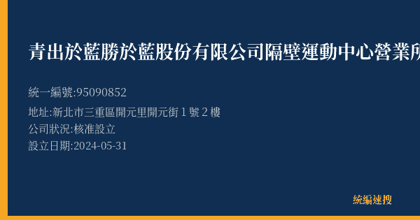 青出於藍勝於藍股份有限公司隔壁運動中心營業所的照片-統編 95090852(新北市) 公司登記資料與營業項目詳細圖表