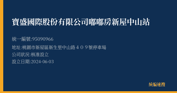 寶盛國際股份有限公司嘟嘟房新屋中山站的照片-統編 95090966(桃園市) 公司登記資料與營業項目詳細圖表