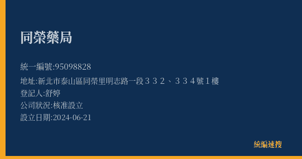同榮藥局的照片-統編 95098828(新北市) 公司登記資料與營業項目詳細圖表