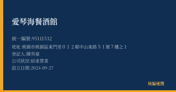 愛琴海餐酒館的照片-統編 95111532(桃園市) 公司登記資料與營業項目詳細圖表
