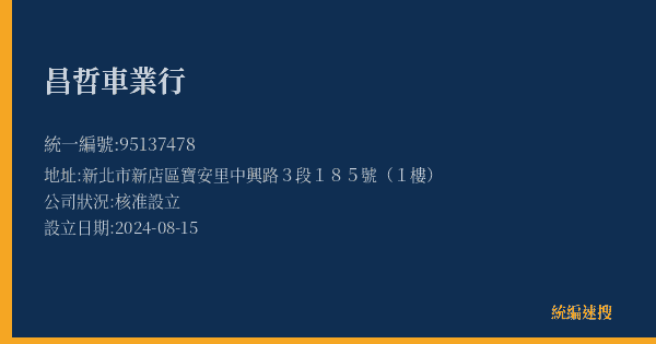昌哲車業行的照片-統編 95137478(新北市) 公司登記資料與營業項目詳細圖表
