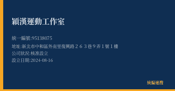 穎漢運動工作室的照片-統編 95138075(新北市) 公司登記資料與營業項目詳細圖表