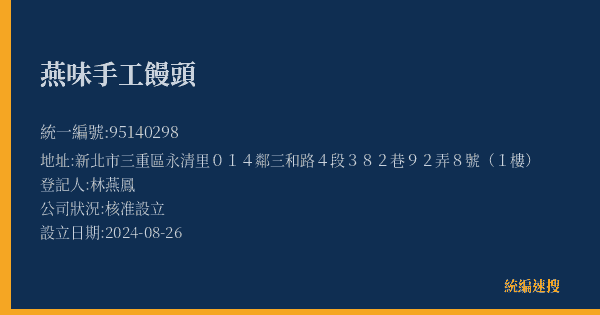 燕味手工饅頭的照片-統編 95140298(新北市) 公司登記資料與營業項目詳細圖表