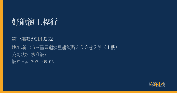 好龍濱工程行的照片-統編 95143252(新北市) 公司登記資料與營業項目詳細圖表