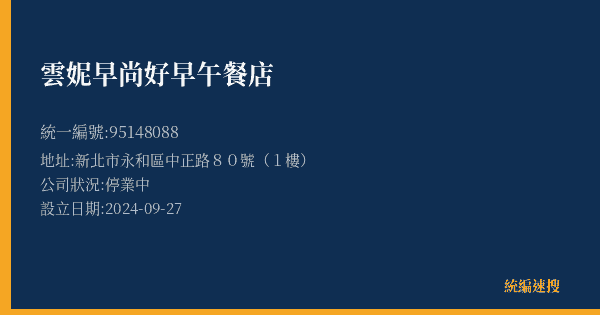 雲妮早尚好早午餐店的照片-統編 95148088(新北市) 公司登記資料與營業項目詳細圖表
