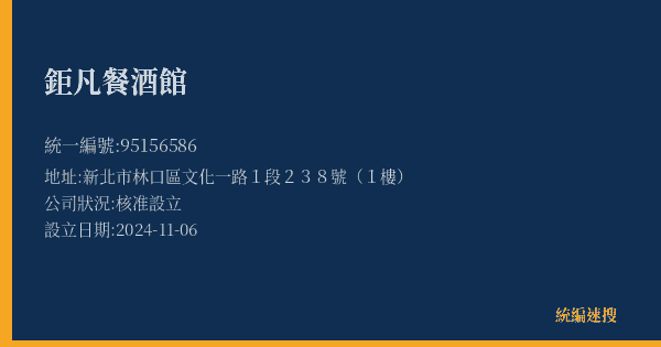 鉅凡餐酒館的照片-統編 95156586(新北市) 公司登記資料與營業項目詳細圖表