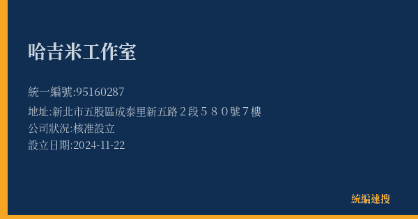 哈吉米工作室的照片-統編 95160287(新北市) 公司登記資料與營業項目詳細圖表