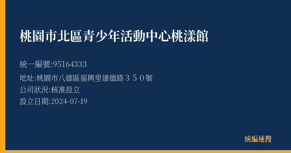 桃園市北區青少年活動中心桃漾館的照片-統編 95164333(桃園市) 公司登記資料與營業項目詳細圖表