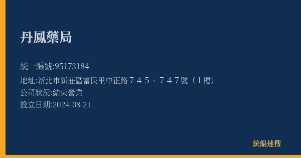 丹鳳藥局的照片-統編 95173184(新北市) 公司登記資料與營業項目詳細圖表