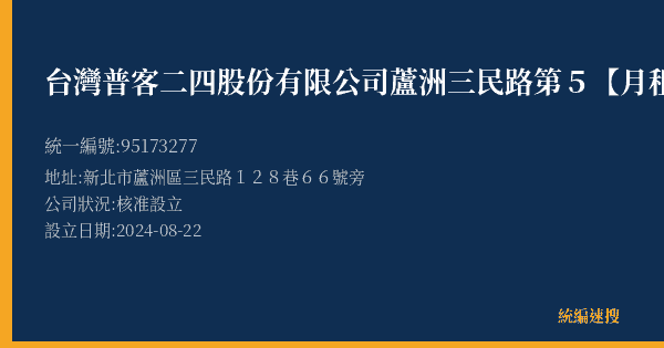 台灣普客二四股份有限公司蘆洲三民路第5【月租】停車場的照片-統編 95173277(新北市) 公司登記資料與營業項目詳細圖表