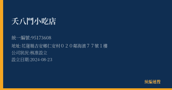 夭八鬥小吃店的照片-統編 95173608(花蓮縣) 公司登記資料與營業項目詳細圖表