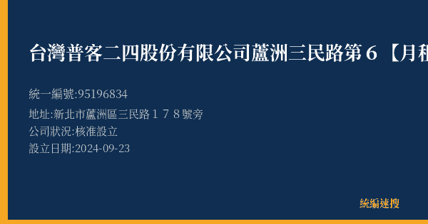 台灣普客二四股份有限公司蘆洲三民路第6【月租】停車場的照片-統編 95196834(新北市) 公司登記資料與營業項目詳細圖表