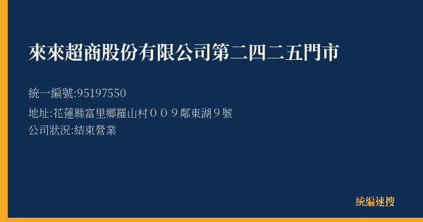 來來超商股份有限公司第二四二五門市的照片-統編 95197550(花蓮縣) 公司登記資料與營業項目詳細圖表