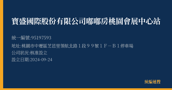 寶盛國際股份有限公司嘟嘟房桃園會展中心站的照片-統編 95197593(桃園市) 公司登記資料與營業項目詳細圖表