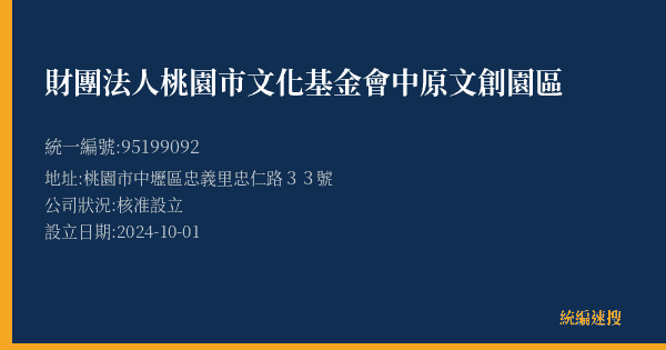 財團法人桃園市文化基金會中原文創園區的照片-統編 95199092(桃園市) 公司登記資料與營業項目詳細圖表