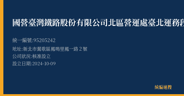 國營臺灣鐵路股份有限公司北區營運處臺北運務段鳳鳴站的照片-統編 95205242(新北市) 公司登記資料與營業項目詳細圖表
