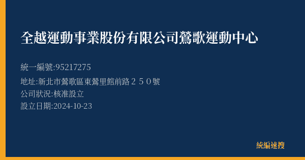 全越運動事業股份有限公司鶯歌運動中心的照片-統編 95217275(新北市) 公司登記資料與營業項目詳細圖表
