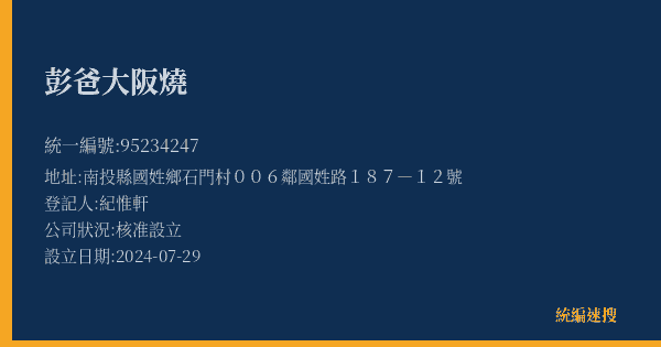 彭爸大阪燒的照片-統編 95234247(南投縣) 公司登記資料與營業項目詳細圖表