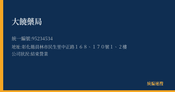 大饒藥局的照片-統編 95234534(彰化縣) 公司登記資料與營業項目詳細圖表