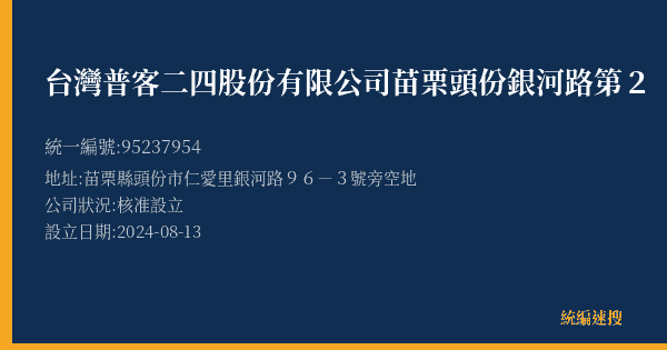 台灣普客二四股份有限公司苗栗頭份銀河路第2【月租】停車場的照片-統編 95237954(苗栗縣) 公司登記資料與營業項目詳細圖表