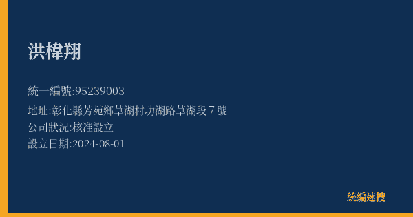 洪椲翔的照片-統編 95239003(彰化縣) 公司登記資料與營業項目詳細圖表