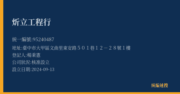炘立工程行的照片-統編 95240487(臺中市) 公司登記資料與營業項目詳細圖表