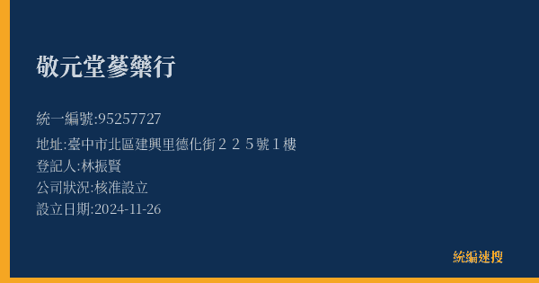 敬元堂蔘藥行的照片-統編 95257727(臺中市) 公司登記資料與營業項目詳細圖表