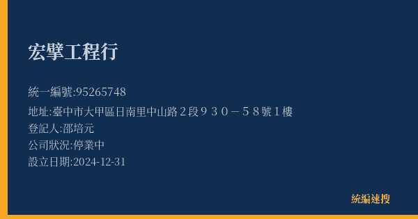 宏擘工程行的照片-統編 95265748(臺中市) 公司登記資料與營業項目詳細圖表