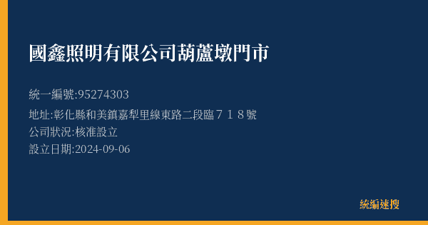 國鑫照明有限公司葫蘆墩門市的照片-統編 95274303(彰化縣) 公司登記資料與營業項目詳細圖表