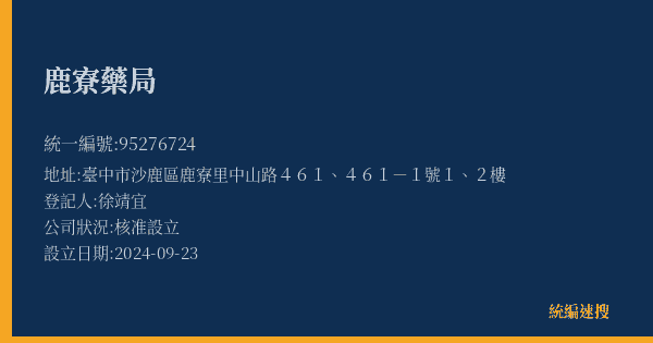 鹿寮藥局的照片-統編 95276724(臺中市) 公司登記資料與營業項目詳細圖表