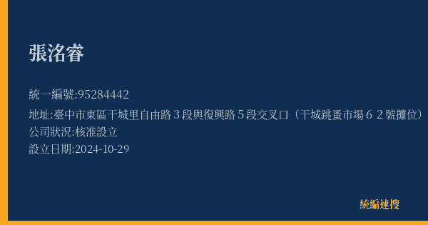 張洺睿的照片-統編 95284442(臺中市) 公司登記資料與營業項目詳細圖表